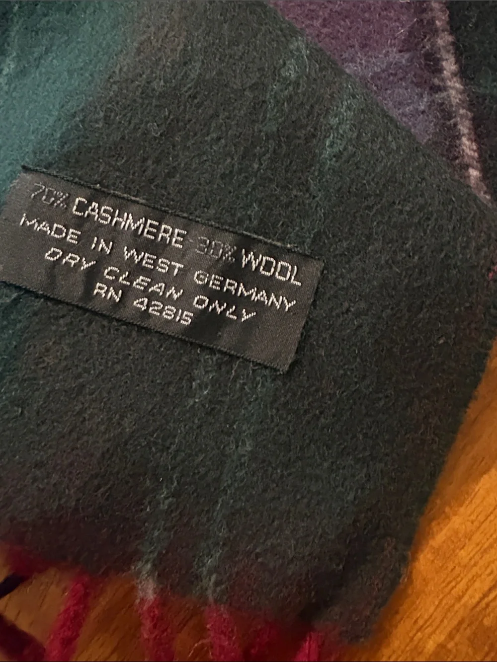 VTG Cashmere Wool Scarf Made in West Germany Plaid 53”X 12” Unisex